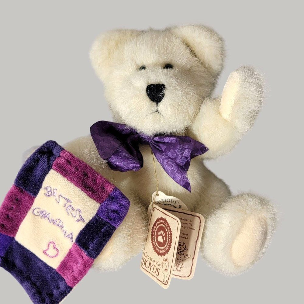 Boyds Bear GP Hugabunch Teddy Bear Vintage Creme Grandma Quilt Plush Collect New